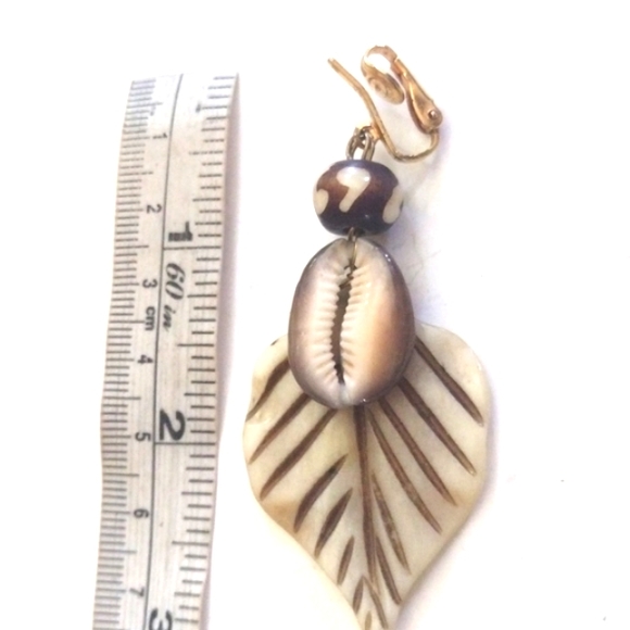 💥CLEARANCE💥CERAMIC/PORCELAIN BROWN LINED LEAF/COWERY SHELL 3" EARRINGS - Picture 6 of 9